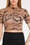 Women's Brown Half Fisherman Short Sleeve Crop Bady - 5