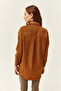 Women's Tan Embroidered Pearl Wool Effect Oversize Winter Shirt GML-19001159 - 4