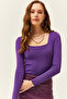 Women's Purple Square Collar Thick Ribbed Knitwear Blouse BLZ-19002040