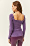 Women's Purple Square Collar Lycra Blouse BLZ-19001617 - 4
