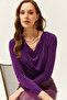 Women's Purple Padded Pleated Collar Blouse BLZ-19002419 - 3