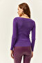 Women's Purple Square Collar Thick Ribbed Knitwear Blouse BLZ-19002040 - 5