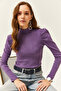 Women's Purple Princess Sleeve Lycra Blouse BLZ-19001595 - 3