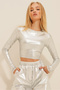 Women's Silver Crew Neck Coated Crop Blouse ALC-X11244