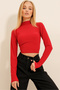 Women's Red High Collar Basic Crop Blouse ALC-X11276 - 2