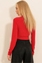 Women's Red High Collar Basic Crop Blouse ALC-X11276 - 5