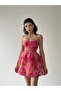 PINK STRAPPED FLORAL TEXTURED MINI DRESS - 8