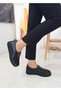 Black Flat Sole Comfortable Elastic Stone Patterned Mother Shoes - 6