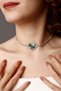 Green Rhinestone Heart Choker Necklace, Stylish Rhinestone Choker, Waterway Choker Necklace, Neck Collar Silver