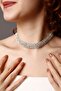 5 Row Stone Silver Choker Necklace, Stone Choker, Waterway Choker Necklace Silver Plated Choker - 2