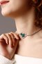 Green Rhinestone Heart Choker Necklace, Stylish Rhinestone Choker, Waterway Choker Necklace, Neck Collar Silver - 2