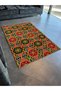 Green Yellow Themed Star Geometric Triangle Shape Patterned Modern Decorative Carpet 2307 - 3