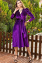 Belted Midi Length Double Breasted Collar Velvet Dress - 2