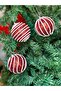 Imported Collectible Large Size 3-Piece Glitter String Decoration Pine Tree Ball Set Red White Tree Ornament - 2