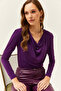 Women's Purple Padded Pleated Collar Blouse BLZ-19002419