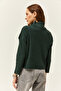 Women's Emerald Green Zippered Stand Collar Hooded Sweater KZK-19000640 - 6