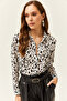 Women's White Black Patterned Woven Shirt GML-19001166 - 5