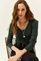 Women's Emerald Green Thick Banded V-neck Shawl Blouse BLZ-19002387 - 3