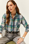 Women's Indigo Emerald Single Pocket Plaid Lumberjack Shirt GML-19001163
