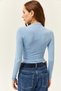 Women's Baby Blue High Collar Ruffle Detailed Lycra Blouse BLZ-19002426 - 5