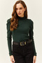 Women's Emerald Green Princess Sleeve Lycra Blouse BLZ-19001595 - 4