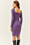 Women's Purple Square Collar Lycra Dress ELB-19001612 - 6