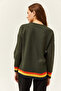 Women's Khaki Nameste Printed Premium Stripe Detailed Thick Sweatshirt SWT-19000640 - 5