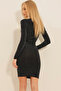 Black V-Neck Double-Breasted Draped Glitter Dress Alc-X11258 - 6