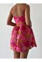 PINK STRAPPED FLORAL TEXTURED MINI DRESS - 2
