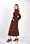 Long Red Winter Dress with Print Skirt Ruffle Trim from Divitin Flannel - 5
