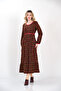 Long Red Winter Dress with Print Skirt Ruffle Trim from Divitin Flannel - 2