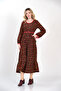 Long Red Winter Dress with Print Skirt Ruffle Trim from Divitin Flannel - 3
