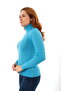 Turquoise Corded Women's Turtleneck Wool Knitwear Sweater - 4