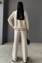 Polo Collar Pocket Detailed Buttoned Cardigan and High Waist Wide Leg Trousers Cream Bottom Top Knitwear Suit 10067 - 8