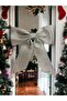 New Year's Silver Door Tableware Tree Ornament Glitter Eva Bow Decor New Year Ornament 30x30 cm Silver - 2