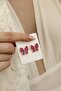 Fuchsia enamel women's earrings with butterfly stones - 3