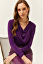 Women's Purple Padded Pleated Collar Blouse BLZ-19002419 - 2