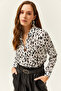 Women's White Black Patterned Woven Shirt GML-19001166