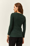 Women's Emerald Green Thick Banded V-neck Shawl Blouse BLZ-19002387 - 5