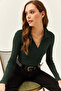 Women's Emerald Green Polo Neck Camisole Blouse BLZ-19002028