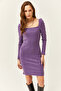 Women's Purple Square Collar Lycra Dress ELB-19001612 - 4
