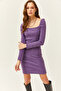 Women's Purple Square Collar Lycra Dress ELB-19001612