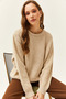 Women's Stone Crew Neck Glitter Detailed Soft Textured Knitwear Sweater KZK-19000696 - 3