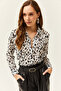 Women's White Black Patterned Woven Shirt GML-19001166 - 4