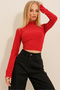 Women's Red High Collar Basic Crop Blouse ALC-X11276 - 4