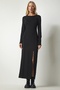 Women's Black Slit Stitched Long Viscose Dress