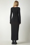 Women's Black Slit Stitched Long Viscose Dress - 3