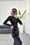 Velvet Maxi Dress - Black Drape Detail - 2