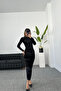 Velvet Maxi Dress - Black Drape Detail
