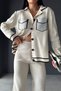 Polo Collar Pocket Detailed Buttoned Cardigan and High Waist Wide Leg Trousers Cream Bottom Top Knitwear Suit 10067 - 6
